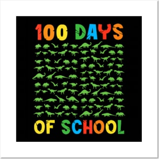 100 Days of School 100th Day Dino Dinosaur Kids Posters and Art